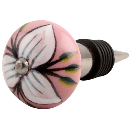 White And Green Flower Leaf Ceramic Wine Stopper